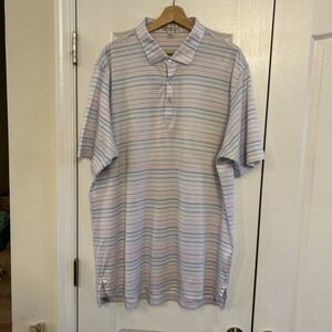 Peter Millar 100% Cotton Polo Golf Short Sleeve Shirt Mens XXL Pink Blue Stripe